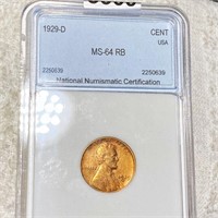 1929-D Lincoln Wheat Penny NNC - MS 64 RB