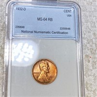 1932-D Lincoln Wheat Penny NNC - MS 64 RB