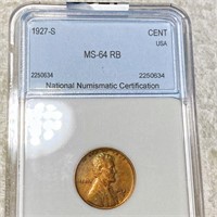 1927-S Lincoln Wheat Penny NNC - MS 64 RB