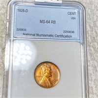1928-D Lincoln Wheat Penny NNC - MS 64 RB