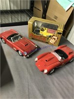 PAIR OF RED DIE CAST CARS, COCA-COLA TRUCK BANK