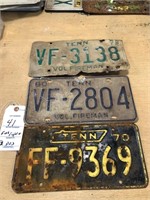 1970, 1979 & 1980 TN Fireman tags