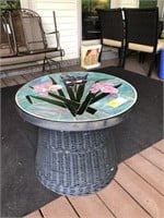 Wicker Table Glass Stained Top