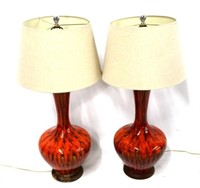 Pair vintage mid century glazed table lamps