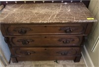 WALNUT MARBLE TOP 3 DRAWER CHEST WITH HIDDEN DRAWE