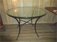 42" Round Metal & Glass Wrought Iron Table