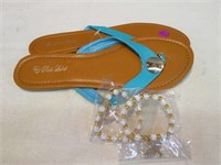 Ladies Sz 7 Flip Flops & 2 Bracelets - All NEW