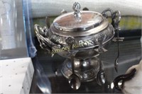 SILVERPLATED SERVING DISH W/ SPOONS