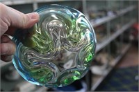 PRESSED GLASS BOWL - GREEN AND BLUE