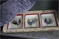 ROOSTER DECORATED 3 PART DISH