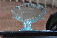 BLUE ART GLASS COMPOTE