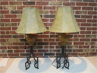 Set of 2 32" Tall Wood & Metal Lamps