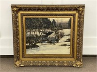 Frank Couch Oil on Canvas Winter Scene w/ Brook