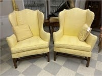 Pair of Wing Back Yellow Upholstered Chairs