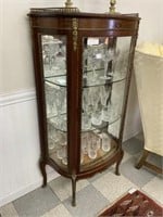 French Inlaid Curved Glass Curio Cabinet