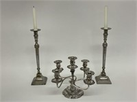 Pair of Silver Plated Candle Sticks & Candelabra
