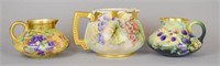 3 Jean Pouyat Limoges Hand Painted Pitchers