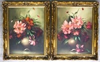 Pair of Signed Baker Oil on Canvas Still Lifes