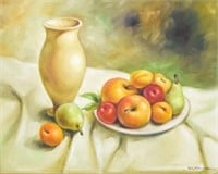 Oil on Canvas Still Life With Fruit