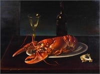 Elio Brombo Oil on Canvas Still Life With Lobster