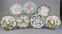 7 Hand Painted Continental Porcelain Oyster Plates
