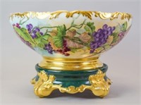 Limoges Hand Painted Punch Bowl on Stand