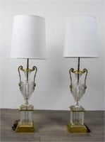 Pair of French Cut Crystal & Brass Lamps