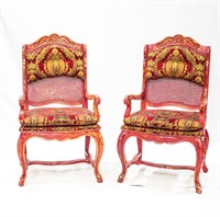 Furniture Pair French Provincial Cane Back Chairs