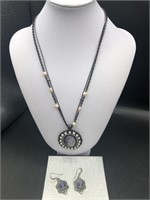 Black and Purple Cameo Necklace & Earrings