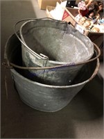 PAIR OF OLD GALVANIZED BUCKETS FOR PLANTERS