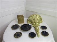 Wall Sconce, Cobolt and Gold Plates, Gold Tissue