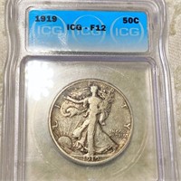 1919 Walking Half Dollar ICG - F12