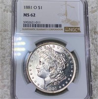 1881-O Morgan Silver Dollar NGC - MS62