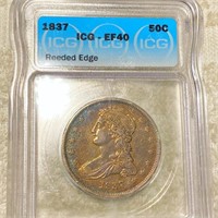 1837 Capped Bust Half Dollar ICG-EF40 REEDED EDGE