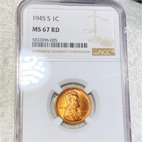 1945-S Lincoln Wheat Penny NGC - MS 67 RD
