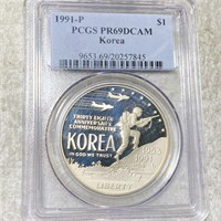 1991-P Korea Silver Dollar PCGS - PR 69 DCAM