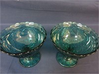 Pair of 2 Vintage Green Candy Dishes
