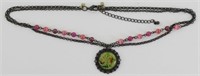 Vintage Chain Beaded Pink Necklace with Pendant