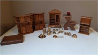 Miniature Wood & Brass Doll House Furnishings