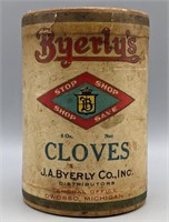 Vintage Byerly’s Cloves Cardboard Can
