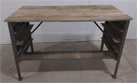 Metal Work Table w/ Wooden Top, 37"T x 59"W x
