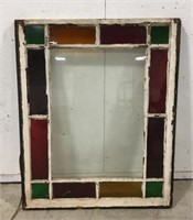 Wooden framed stained glass window, measures