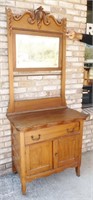 Antique Wood Washstand with Mirror