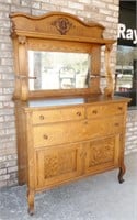 Antique Tiger Oak Sideboard Buffet with Mirror