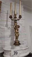 BRASS CHERUB CANDELABRA ON WHITE SWAG BOWL 14 X