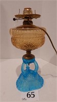 AMBER OVER BLUE CATHEDRAL OIL LAMP (CONVERTED) 15