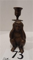 CAST METAL MONKEY SINGLE CANDLE HOLDER 6 IN