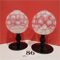 PAIR OF COIN DOT PEDESTAL VASES 7 IN