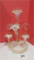 VICTORIAN OPALESCENT VASELINE GLASS EPERGNE 12 X