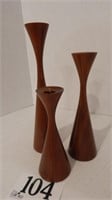 SET OF 3 MID CENTURY WOODEN CANDLEHOLDERS